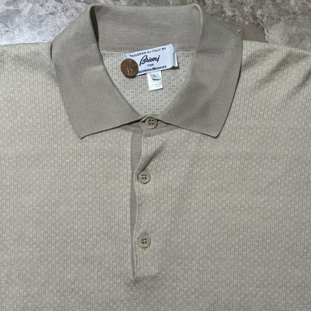 Brioni Sweater Polo Mens Large Cotton Silk Long Sleeve Collared Neiman Marcus